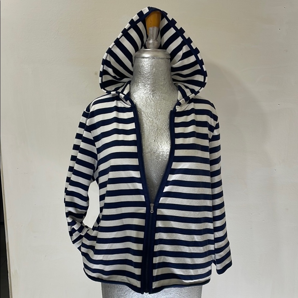 Chico’s blue and white striped women’s hoodie